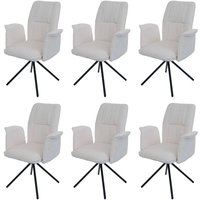 HHG - 6er-Set Esszimmerstuhl 433, drehbar Armlehne Auto-Return, Stoff/Textil Chenille (340g/m²) Öko-Tex creme von HHG
