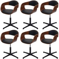 HHG - 6er-Set Esszimmerstuhl 496, Stuhl, höhenverstellbar Drehmechanismus Bugholz mvg Walnuss-Optik Kunstleder schwarz von HHG
