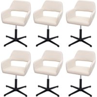 HHG - 6er-Set Esszimmerstuhl 501 iv, Stuhl Küchenstuhl, Retro höhenverstellbar Drehmechanismus Kunstleder creme, Fuß schwarz von HHG