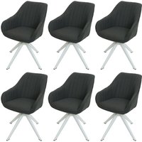 6er-Set Esszimmerstuhl HHG 786, Küchenstuhl Stuhl mit Armlehne, drehbar Stoff/Textil dunkelgrau - grey von HHG