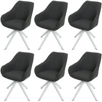 HHG - 6er-Set Esszimmerstuhl 786, Küchenstuhl Stuhl mit Armlehne, drehbar Stoff/Textil dunkelgrau von HHG