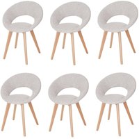 HHG - 6er-Set Esszimmerstuhl Almada iii, Stuhl Küchenstuhl, Retro 50er Jahre Design Textil, creme/grau von HHG