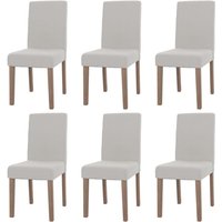 HHG - 6er-Set Esszimmerstuhl Littau, Stuhl Küchenstuhl Hochlehner, Stoff/Textil Bouclé Holz creme, naturfarbene Beine HHG - 6er-Set Esszimmerstuhl Littau, Stuhl Küchenstuhl Hochlehner, Stoff/Textil Bouclé Holz creme, naturfarbene Beine von HHG