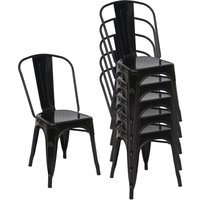6er-Set Stuhl HHG 808, Bistrostuhl Stapelstuhl, Metall Industriedesign stapelbar schwarz - black von HHG