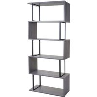 HHG - Bücherregal 091, Standregal Wohnregal, 183x80cm 3D-Struktur 5 Ebenen grau, Metall schwarz - grey von HHG
