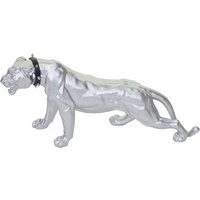 HHG - Deko Figur Panther 59cm, Polyresin Skulptur Leopard, In-/Outdoor silber matt mit Halsband - grey von HHG