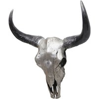 Deko Schädel 45cm HHG-0154, Polyresin Stier Bulle Longhorn Kopf Trophäe, In-/Outdoor silberfarben von HEGELE