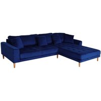 HHG - Ecksofa 015, Couch Sofa 3-Sitzer L-Form Liegefläche links/rechts 295cm Samt blau von HHG