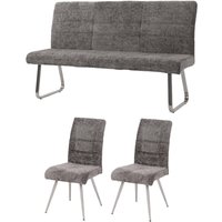 HHG - Esszimmer-Set 102, 2er-Set Stuhl + Sitzbank 160cm, Edelstahl gebürstet Stoff/Textil Chenille dunkelgrau HHG - Esszimmer-Set 102, 2er-Set Stuhl + Sitzbank 160cm, Edelstahl gebürstet Stoff/Textil Chenille dunkelgrau von HHG