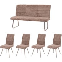 HHG - Esszimmer-Set 102, 4er-Set Stuhl + Sitzbank 160cm, Edelstahl gebürstet Stoff/Textil Chenille braun HHG - Esszimmer-Set 102, 4er-Set Stuhl + Sitzbank 160cm, Edelstahl gebürstet Stoff/Textil Chenille braun von HHG