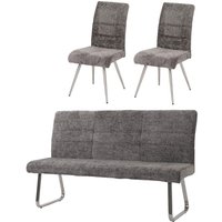 HHG - Esszimmer-Set 221, 2er-Set Stuhl + Sitzbank 180cm, Edelstahl gebürstet Stoff/Textil Chenille dunkelgrau HHG - Esszimmer-Set 221, 2er-Set Stuhl + Sitzbank 180cm, Edelstahl gebürstet Stoff/Textil Chenille dunkelgrau von HHG