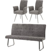HHG - Esszimmer-Set 221, 2er-Set Stuhl mit Armlehne+Sitzbank 180cm, Edelstahl gebürstet Stoff/Textil Chenille dunkelgrau HHG - Esszimmer-Set 221, 2er-Set Stuhl mit Armlehne+Sitzbank 180cm, Edelstahl gebürstet Stoff/Textil Chenille dunkelgrau von HHG