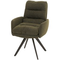 HHG - Esszimmerstuhl 481, Küchenstuhl Stuhl, drehbar Auto-Position Stoff/Textil Bouclé mvg grün, mit Armlehne von HHG