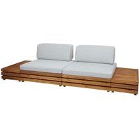 HHG - Garten-Garnitur 094, Lounge-Set Sitzgruppe Lounge-Sessel Sofa, Spun Poly Akazie Holz mvg Polster hellgrau - grey von HHG