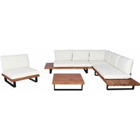 HHG - Garten-Garnitur mit Sessel 469, Lounge-Set Sofa, Spun Poly Akazie Holz mvg Aluminium braun, Polster cremeweiß - white von HHG