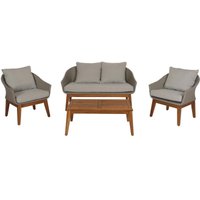 HHG - Gartengarnitur 222, Garten-/Lounge-Set Sofa Sitzgruppe, Poly-Rattan Holz Akazie grau, Kissen hellgrau von HHG