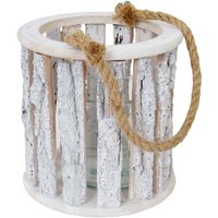 HHG - Hängelaterne 36cm, Windlicht Kerzenhalter mit Glaseinsatz 10cm, weiß-grau HHG - Hängelaterne 36cm, Windlicht Kerzenhalter mit Glaseinsatz 10cm, weiß-grau von HHG