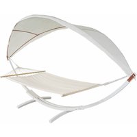 Hängematte HHG 675, Hängeschaukel bis 200kg Sonnendach MVG-Holzgestell 420cm 2 Personen weiß, creme-weiß - beige von HHG