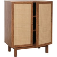 Highboard HHG 394, Kommode Schrank Sideboard, Staufächer, Kubu Rattan 98x79x42cm Walnuss-Optik von HHG