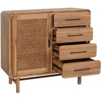 Kommode HHG 017, Schrank Sideboard Highboard, Staufächer Schublade, Rattan Akazie Massiv-Holz gebeizt 101x109x45cm 44kg - brown von HHG