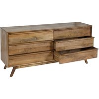 HHG - Kommode 194, Sideboard Schrank Anrichte, 6 Schubladen, Massiv-Holz Mango 72x150x42cm - brown von HHG