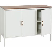 Kommode HHG 930, Sideboard Schrank Anrichte, 3 Türen Metall 90x120x40cm, Melamin beschichtet weiß von HHG