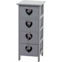 Kommode Sues, Schubladenkommode Schrank, 4 Schubladen mit Herzen 70x29x25cm, Shabby-Look, Vintage grau-blau - grey von HHG