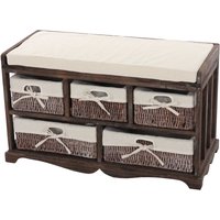 HHG - Kommode und Sitzbank mit 5 Schubladen, 45x77x36cm, Shabby-Look, Shabby Vintage braun - brown von HHG