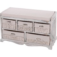 HHG - Kommode und Sitzbank mit 5 Schubladen, 45x77x36cm, Shabby-Look, Shabby Vintage weiß - white von HHG