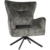 Lounge-Sessel HHG 262, Cocktailsessel Polstersessel Relaxsessel, drehbar, vintage Samt Metall grau-grün - grey von HHG