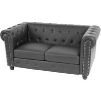 Luxus 2er Sofa Loungesofa Couch Chesterfield Edinburgh Kunstleder 160cm runde Füße, schwarz - black von HHG