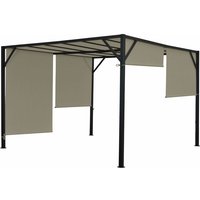 Pergola Beja, Garten Pavillon Terrassenüberdachung, stabiles 6cm-Stahl-Gestell + Schiebedach taupe 3x3m - beige von HHG