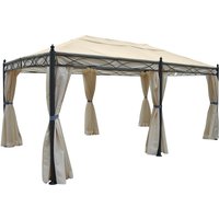 Pergola Calpe, Garten Pavillon, stabiles 7cm-Gestell 5x3m creme mit Seitenwand + Moskitonetz von HEGELE