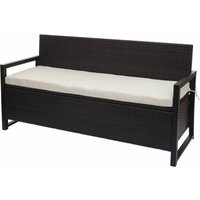 Poly-Rattan 3er Sitzbank HHG 596, Gartenbank Truhenbank, Staufach Aufbewahrung Sitzkissen braun, Kissen creme - brown von HHG