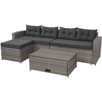 Poly-Rattan Garnitur HHG 080, Balkon-/Garten-/Lounge-Set Sitzgruppe Sofa, Staufach grau, Kissen dunkelgrau - grey von HHG