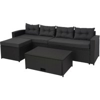 Poly-Rattan Garnitur HHG 080, Balkon-/Garten-/Lounge-Set Sitzgruppe Sofa, Staufach schwarz, Kissen dunkelgrau Poly-Rattan Garnitur HHG 080, Balkon-/Garten-/Lounge-Set Sitzgruppe Sofa, Staufach schwarz, Kissen dunkelgrau von HHG
