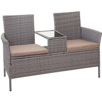 HHG - Poly-Rattan Sitzbank mit Tisch 243, Gartenbank Sitzgruppe Gartensofa, 132cm grau, Kissen creme - grey von HHG