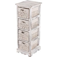 HHG - Regal Kommode mit 4 Korbschubladen 74x25x28cm, Shabby-Look, Vintage weiß - white von HHG