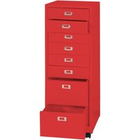 HHG - Rollcontainer 473, Schubladenschrank Stahlschrank Aktenschrank, Metall 115x40x41cm 8 Schubladen rot - red von HHG