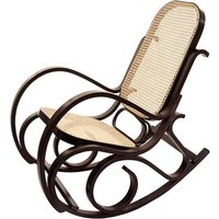 HHG - Schaukelstuhl Gallarate, Schwingsessel Fernsehsessel, Massiv-Holz Rattan Walnuss-Optik - brown von HHG