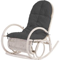 HHG - Schaukelstuhl Queluz, Schwingsessel Rattansessel, weiß Auflage grau - grey von HHG