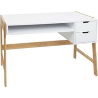 HHG - Schreibtisch 671, Bürotisch Computertisch Arbeitstisch, Schublade, Bambus 76x115x58cm weiß - white von HHG