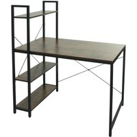 HHG - Schreibtisch mit Regal 669, Laptoptisch Bürotisch Arbeitstisch, 100x60cm Metall mdf braun von HHG