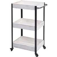 HHG - Servierwagen 678, Küchenwagen Barwagen Teewagen Beistellwagen Rollwagen, Massiv-Holz shabby weiß von HHG