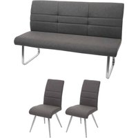 HHG - Set 2x Esszimmerstuhl+Sitzbank 708, Bank Küchenstuhl Stuhl, Stoff/Textil Edelstahl grau-braun Bank 180cm HHG - Set 2x Esszimmerstuhl+Sitzbank 708, Bank Küchenstuhl Stuhl, Stoff/Textil Edelstahl grau-braun Bank 180cm von HHG