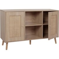 HHG - Sideboard 219, Schrank Kommode Highboard, Staufächer, Kubu Rattan Holz Melamin, Eiche-Optik - brown von HHG