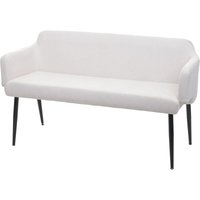 Sitzbank HHG 084, Esszimmerbank Bank Polsterbank Garderobenbank Rückenlehne Armlehne Stoff/Textil 133cm creme-weiß von HHG