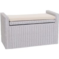 Sitzbank Genua Rattan mit Stauraum und Kissen 88cm weiß - white von HHG