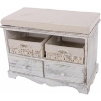 HHG - Sitzbank Kommode mit 2 Körben 42x62x33cm, Shabby-Look, Vintage weiß - white von HHG