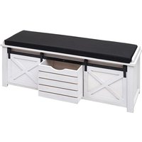 HHG - Sitzbank mit Staufächern 596, Polsterbank Sitz-Kommode, Shabby-Look Massiv-Holz Metall Stoff 43x102x33cm weiß von HHG